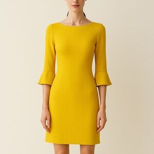 NWT Banana Republic Bright Yellow Ruffle 3/4 Sleeve Dress